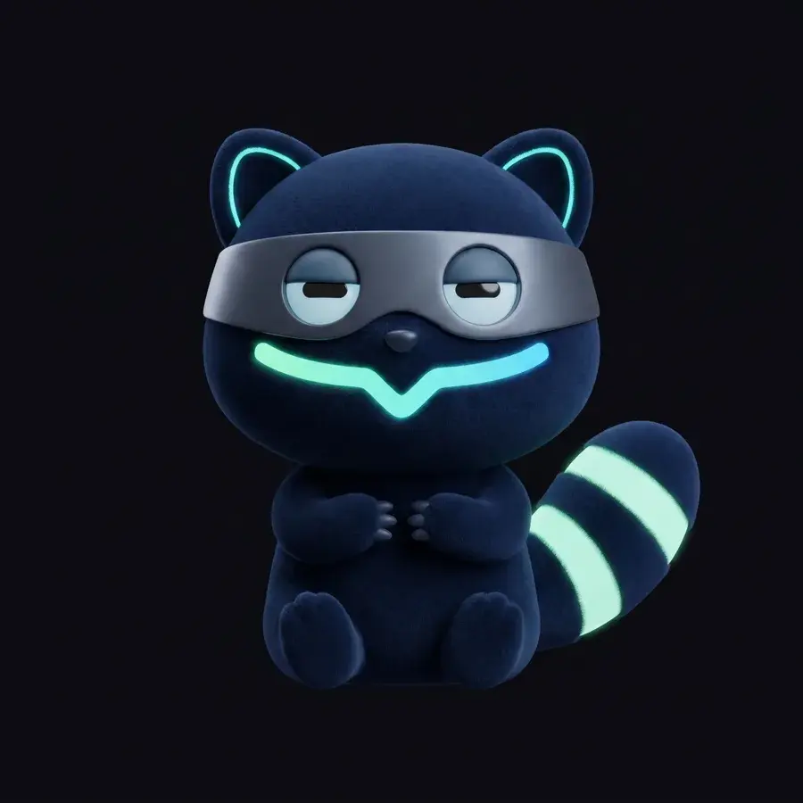 Vonzie, the studio’s character: a small navy raccoon whose glowing mouth draws the same V as the waveform.
