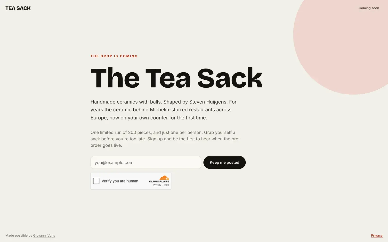 The Tea Sack pre-order webshop